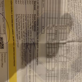 TÜVTÜRK muayene raporu örneği